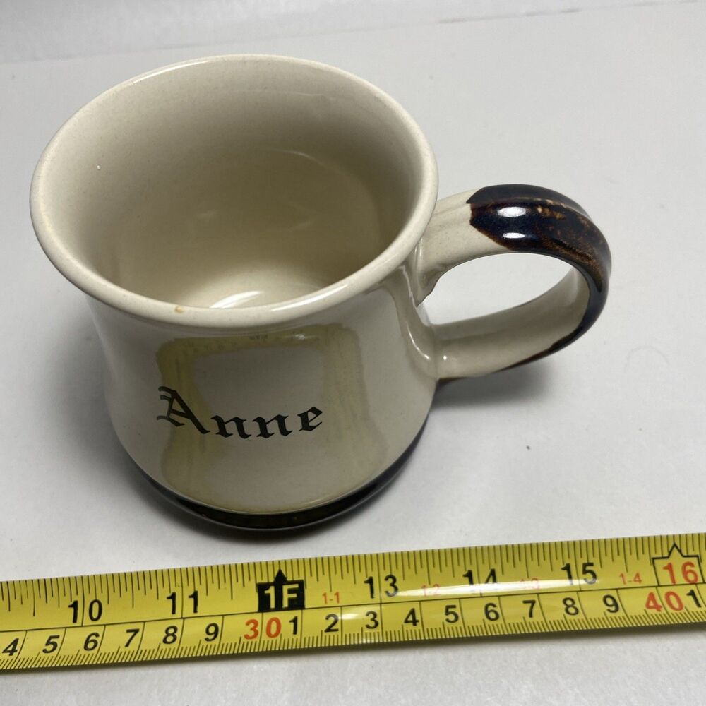 Pigeon Forge Pottery Mug Beige Brown Rim Anne Personal Name Rustic Collectible - Picture 5 of 7